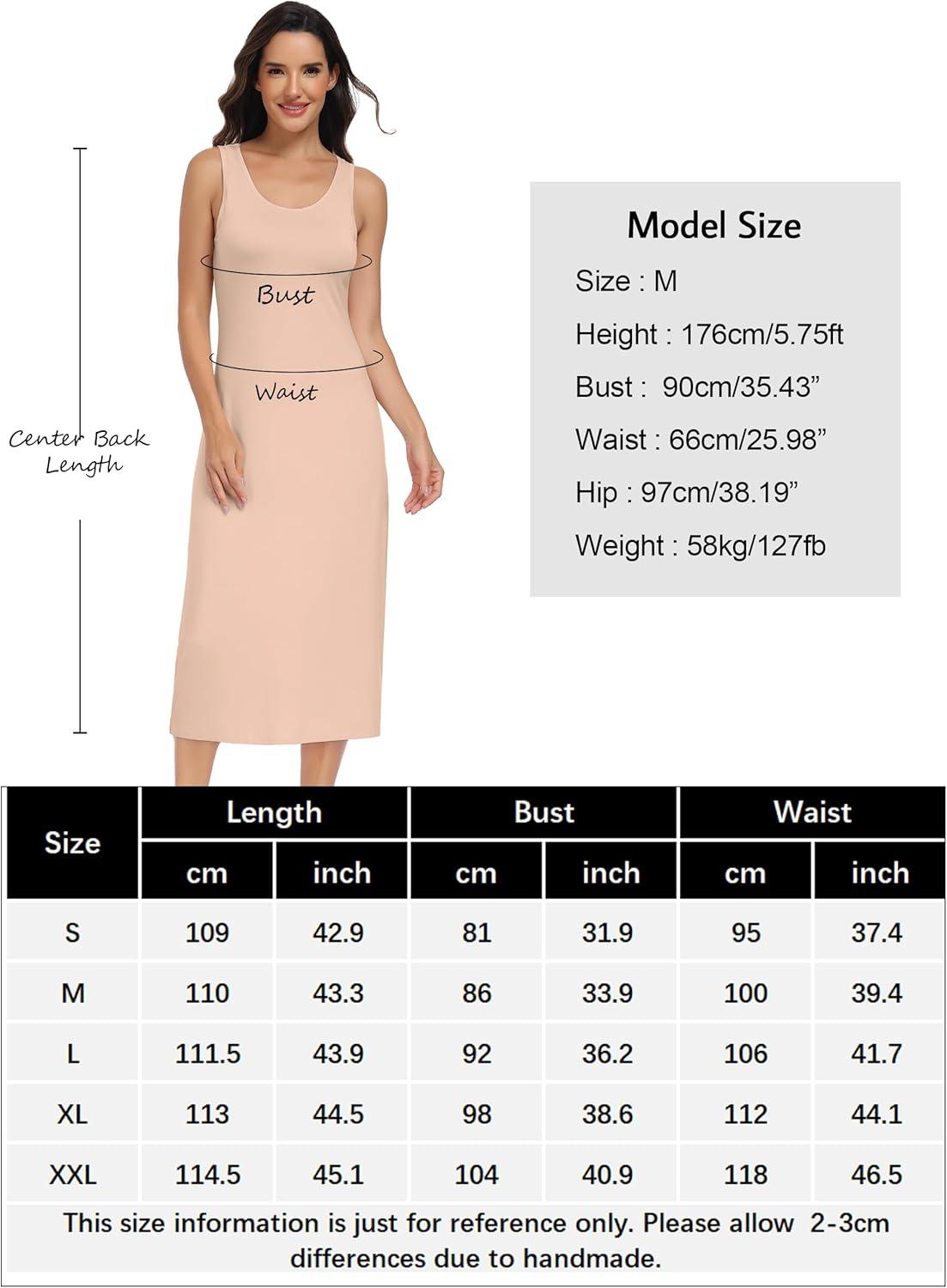 imageLovasy Womens Full Slip Tank Top Dress Wide Straps Long Slips Underdress Soft Sleeveless Nightgown S3XLNude