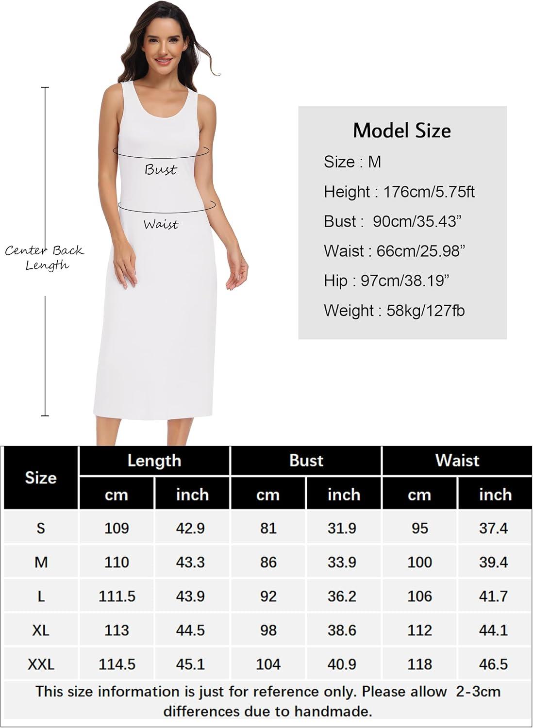 imageLovasy Womens Full Slip Tank Top Dress Wide Straps Long Slips Underdress Soft Sleeveless Nightgown S3XLWhite