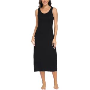 Lovasy Womens Full Slip Tank Top Dress Wide Straps Long Slips Underdress Soft Sleeveless Nightgown S-3XL(Black)