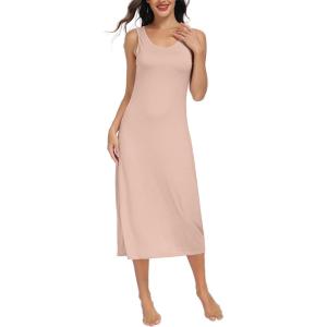 Lovasy Womens Full Slip Tank Top Dress Wide Straps Long Slips Underdress Soft Sleeveless Nightgown S-3XL(Camel)