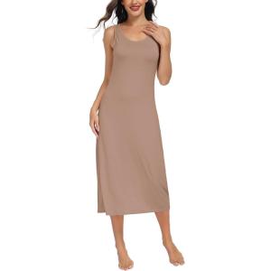 Lovasy Womens Full Slip Tank Top Dress Wide Straps Long Slips Underdress Soft Sleeveless Nightgown S-3XL(Coffee)
