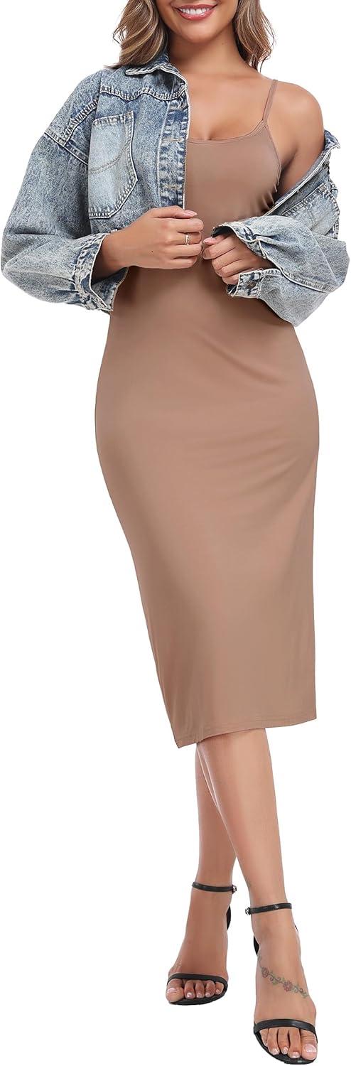 imageLovasy Womens Full Slip for Under Dresses Cami Slip Mini Dress Adjustable Straps Basic Long Full Slips Nightgown S3XLCoffee