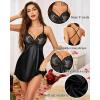Lovasy Women Lingerie Sexy Nightwear Satin Nightgown Lace Babydoll Chemise Night Dress with Thong Sleepwear S-2XL(Black)
