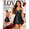 Lovasy Women Lingerie Sexy Nightwear Satin Nightgown Lace Babydoll Chemise Night Dress with Thong Sleepwear S-2XL(Black)