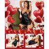 Lovasy Women Lingerie Sexy Nightwear Satin Nightgown Lace Babydoll Chemise Night Dress with Thong Sleepwear S-2XL(Black)