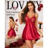 Lovasy Women Lingerie Sexy Nightwear Satin Nightgown Lace Babydoll Chemise Night Dress with Thong Sleepwear S-2XL(Deep Red)
