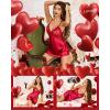 Lovasy Women Lingerie Sexy Nightwear Satin Nightgown Lace Babydoll Chemise Night Dress with Thong Sleepwear S-2XL(Deep Red)