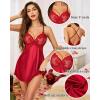 Lovasy Women Lingerie Sexy Nightwear Satin Nightgown Lace Babydoll Chemise Night Dress with Thong Sleepwear S-2XL(Deep Red)