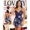 Lovasy Women Lingerie Sexy Nightwear Satin Nightgown Lace Babydoll Chemise Night Dress with Thong Sleepwear S-2XL(Navy Blue-flower)
