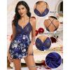 Lovasy Women Lingerie Sexy Nightwear Satin Nightgown Lace Babydoll Chemise Night Dress with Thong Sleepwear S-2XL(Navy Blue-flower)