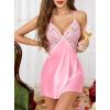 Lovasy Women Lingerie Sexy Nightwear Satin Nightgown Lace Babydoll Chemise Night Dress with Thong Sleepwear S-2XL(Pink)