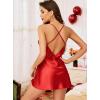 Lovasy Women Lingerie Sexy Nightwear Satin Nightgown Lace Babydoll Chemise Night Dress with Thong Sleepwear S-2XL(Red)