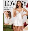 Lovasy Women Lingerie Sexy Nightwear Satin Nightgown Lace Babydoll Chemise Night Dress with Thong Sleepwear S-2XL(White)
