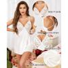 Lovasy Women Lingerie Sexy Nightwear Satin Nightgown Lace Babydoll Chemise Night Dress with Thong Sleepwear S-2XL(White)