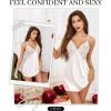 Lovasy Women Lingerie Sexy Nightwear Satin Nightgown Lace Babydoll Chemise Night Dress with Thong Sleepwear S-2XL(White)