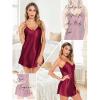 Lovasy Women’s 2 Pack Silk Nightgown Sexy Lingerie Satin Sleepwear Negligee V Neck Chemise Nightwear Mini Slip Dress S-XXL(Black & Purplish Red)