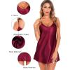 Lovasy Women’s 2 Pack Silk Nightgown Sexy Lingerie Satin Sleepwear Negligee V Neck Chemise Nightwear Mini Slip Dress S-XXL(Black & Purplish Red)