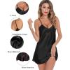 Lovasy Women’s 2 Pack Silk Nightgown Sexy Lingerie Satin Sleepwear Negligee V Neck Chemise Nightwear Mini Slip Dress S-XXL(Black & White)