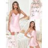 Lovasy Women’s 2 Pack Silk Nightgown Sexy Lingerie Satin Sleepwear Negligee V Neck Chemise Nightwear Mini Slip Dress S-XXL(Pink & White)