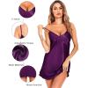 Lovasy Women’s 2 Pack Silk Nightgown Sexy Lingerie Satin Sleepwear Negligee V Neck Chemise Nightwear Mini Slip Dress S-XXL(White & Dark Purple)