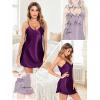 Lovasy Women’s 2 Pack Silk Nightgown Sexy Lingerie Satin Sleepwear Negligee V Neck Chemise Nightwear Mini Slip Dress S-XXL(White & Dark Purple)