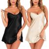 Lovasy Women’s 2 Pack Silk Nightgown Sexy Lingerie Satin Sleepwear Negligee V Neck Chemise Nightwear Mini Slip Dress S-XXL(Black & Champagne)