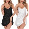 Lovasy Women’s 2 Pack Silk Nightgown Sexy Lingerie Satin Sleepwear Negligee V Neck Chemise Nightwear Mini Slip Dress S-XXL(Black & White)
