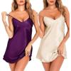 Lovasy Women’s 2 Pack Silk Nightgown Sexy Lingerie Satin Sleepwear Negligee V Neck Chemise Nightwear Mini Slip Dress S-XXL(Dark Purple & Champagne)