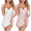 Lovasy Women’s 2 Pack Silk Nightgown Sexy Lingerie Satin Sleepwear Negligee V Neck Chemise Nightwear Mini Slip Dress S-XXL(Pink & White)