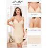 Lovasy Womens Lingerie Sexy V Neck Slip Dress Cami Nightgown Lace Babydoll Spaghetti Strap Sleepwear S-3XL(Beige)