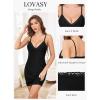 Lovasy Womens Lingerie Sexy V Neck Slip Dress Cami Nightgown Lace Babydoll Spaghetti Strap Sleepwear S-3XL(Black)