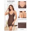 Lovasy Womens Lingerie Sexy V Neck Slip Dress Cami Nightgown Lace Babydoll Spaghetti Strap Sleepwear S-3XL(Coffee)
