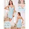 Lovasy Womens Lingerie Sexy V Neck Slip Dress Cami Nightgown Lace Babydoll Spaghetti Strap Sleepwear S-3XL(Light Blue)