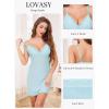 Lovasy Womens Lingerie Sexy V Neck Slip Dress Cami Nightgown Lace Babydoll Spaghetti Strap Sleepwear S-3XL(Light Blue)