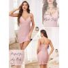 Lovasy Womens Lingerie Sexy V Neck Slip Dress Cami Nightgown Lace Babydoll Spaghetti Strap Sleepwear S-3XL(Rose Pink)