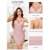 Lovasy Womens Lingerie Sexy V Neck Slip Dress Cami Nightgown Lace Babydoll Spaghetti Strap Sleepwear S-3XL(Rose Pink)