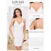 Lovasy Womens Lingerie Sexy V Neck Slip Dress Cami Nightgown Lace Babydoll Spaghetti Strap Sleepwear S-3XL(White)