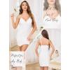 Lovasy Womens Lingerie Sexy V Neck Slip Dress Cami Nightgown Lace Babydoll Spaghetti Strap Sleepwear S-3XL(White)