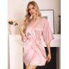 Lovasy Women’s Satin Robes Silky Short Robe Lightweight Sleepwear Bride Bridesmaids Bathrobes Dressing Gowns Loungewear S-XXL(Pink)