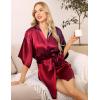 Lovasy Women’s Satin Robes Silky Short Robe Lightweight Sleepwear Bride Bridesmaids Bathrobes Dressing Gowns Loungewear S-XXL(Purplish Red)