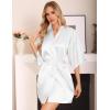 Lovasy Women’s Satin Robes Silky Short Robe Lightweight Sleepwear Bride Bridesmaids Bathrobes Dressing Gowns Loungewear S-XXL(White)