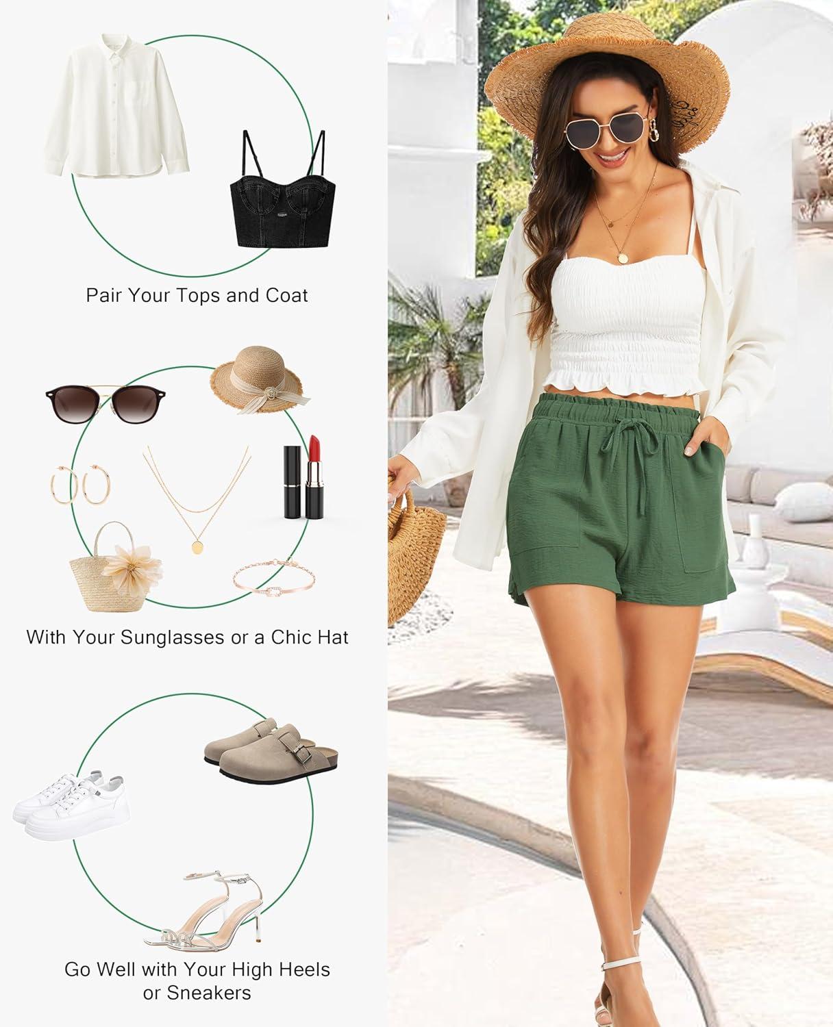 imageLovasy Women Summer Casual Shorts with Pockets Elastic High Waisted Flowy Shorts Lounge Side Slit Lightweight Bottom S3XLOlive Green