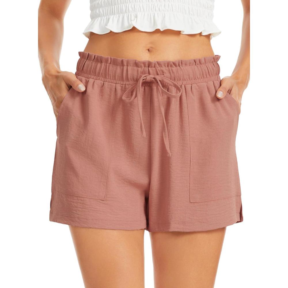 imageLovasy Women Summer Casual Shorts with Pockets Elastic High Waisted Flowy Shorts Lounge Side Slit Lightweight Bottom S3XLRust Red