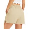 Lovasy Women Summer Casual Shorts with Pockets Elastic High Waisted Flowy Shorts Lounge Side Slit Lightweight Bottom S-3XL(Khaki)