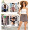 Lovasy Women Summer Casual Shorts with Pockets Elastic High Waisted Flowy Shorts Lounge Side Slit Lightweight Bottom S-3XL(Light Khaki)