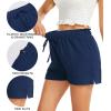 Lovasy Women Summer Casual Shorts with Pockets Elastic High Waisted Flowy Shorts Lounge Side Slit Lightweight Bottom S-3XL(Navy Blue)