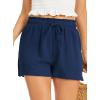 Lovasy Women Summer Casual Shorts with Pockets Elastic High Waisted Flowy Shorts Lounge Side Slit Lightweight Bottom S-3XL(Navy Blue)