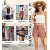 Lovasy Women Summer Casual Shorts with Pockets Elastic High Waisted Flowy Shorts Lounge Side Slit Lightweight Bottom S-3XL(Rust Red)