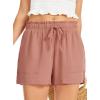Lovasy Women Summer Casual Shorts with Pockets Elastic High Waisted Flowy Shorts Lounge Side Slit Lightweight Bottom S-3XL(Rust Red)