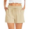 Lovasy Women Summer Casual Shorts with Pockets Elastic High Waisted Flowy Shorts Lounge Side Slit Lightweight Bottom S-3XL(Khaki)